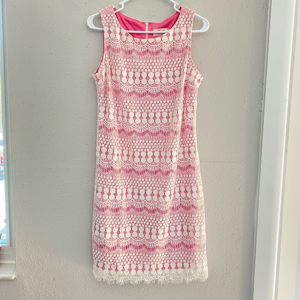 Pink / White crochet lace cocktail dress